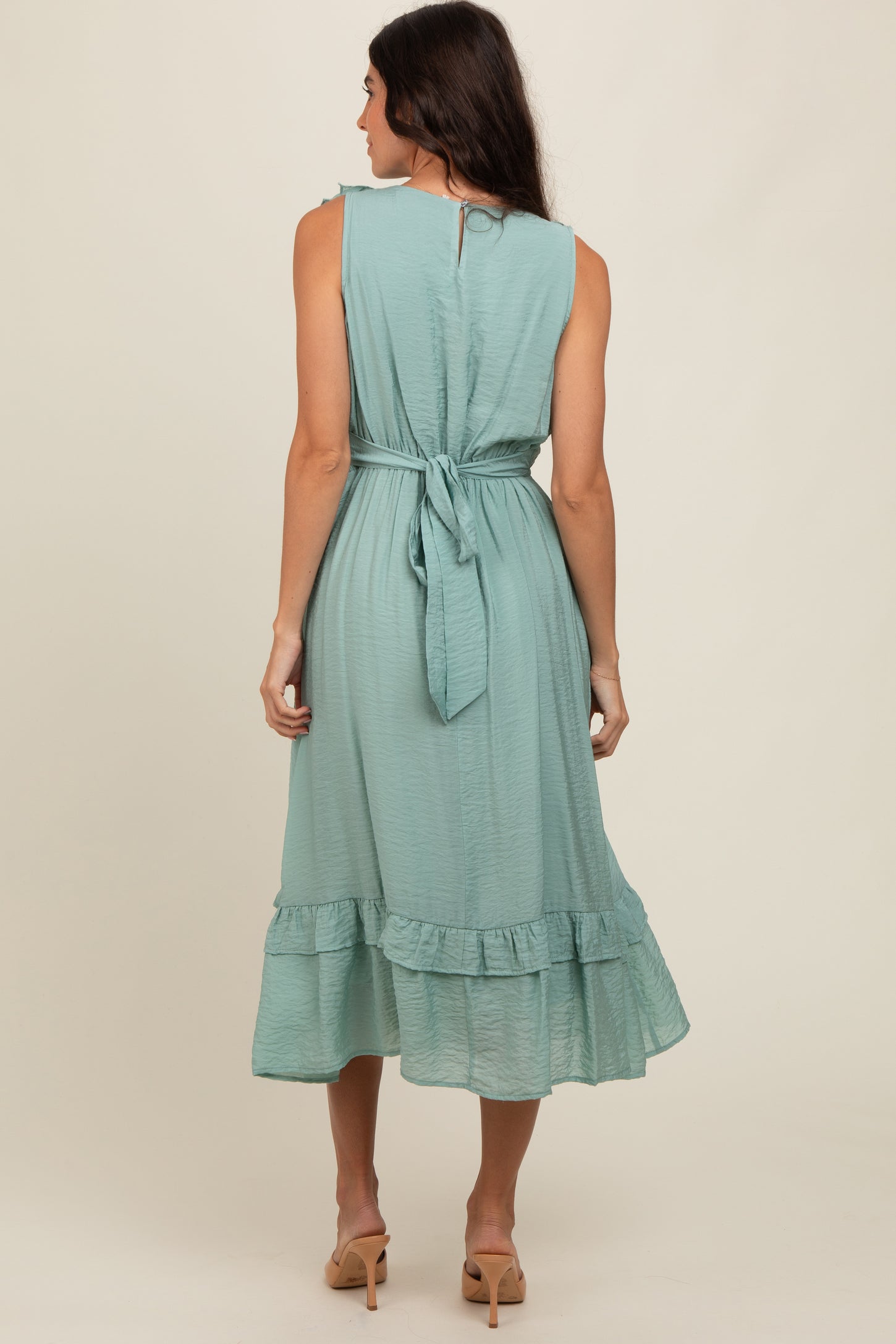 Jade Texture Ruffle Accent Midi Dress
