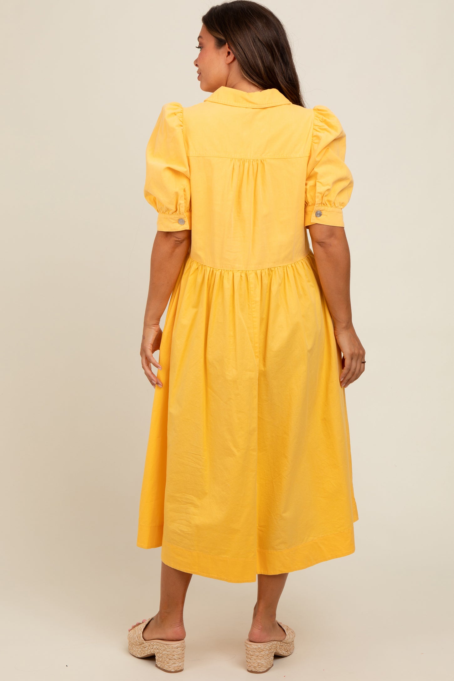 Yellow Half Zip Maternity Midi Dress