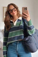 Green Striped Polo Knit Sweater