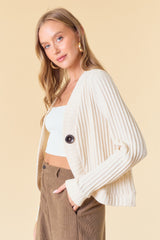 Cream One Button Front Knit Cardigan
