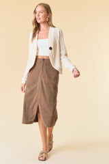 Cream One Button Front Knit Cardigan