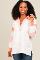 Salmon Striped Colorblock Polo Top