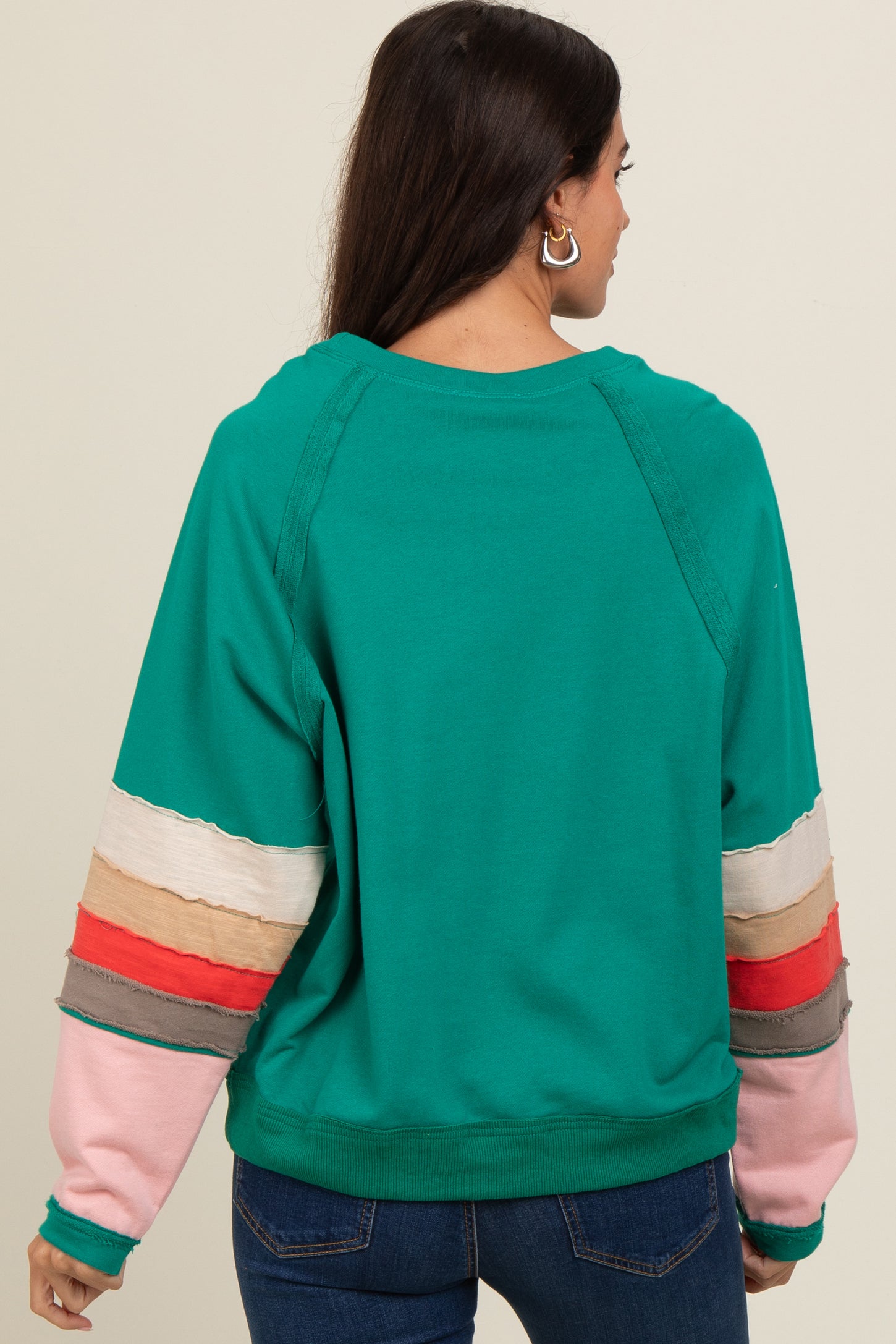 Emerald Green Colorblock Sleeve Pullover
