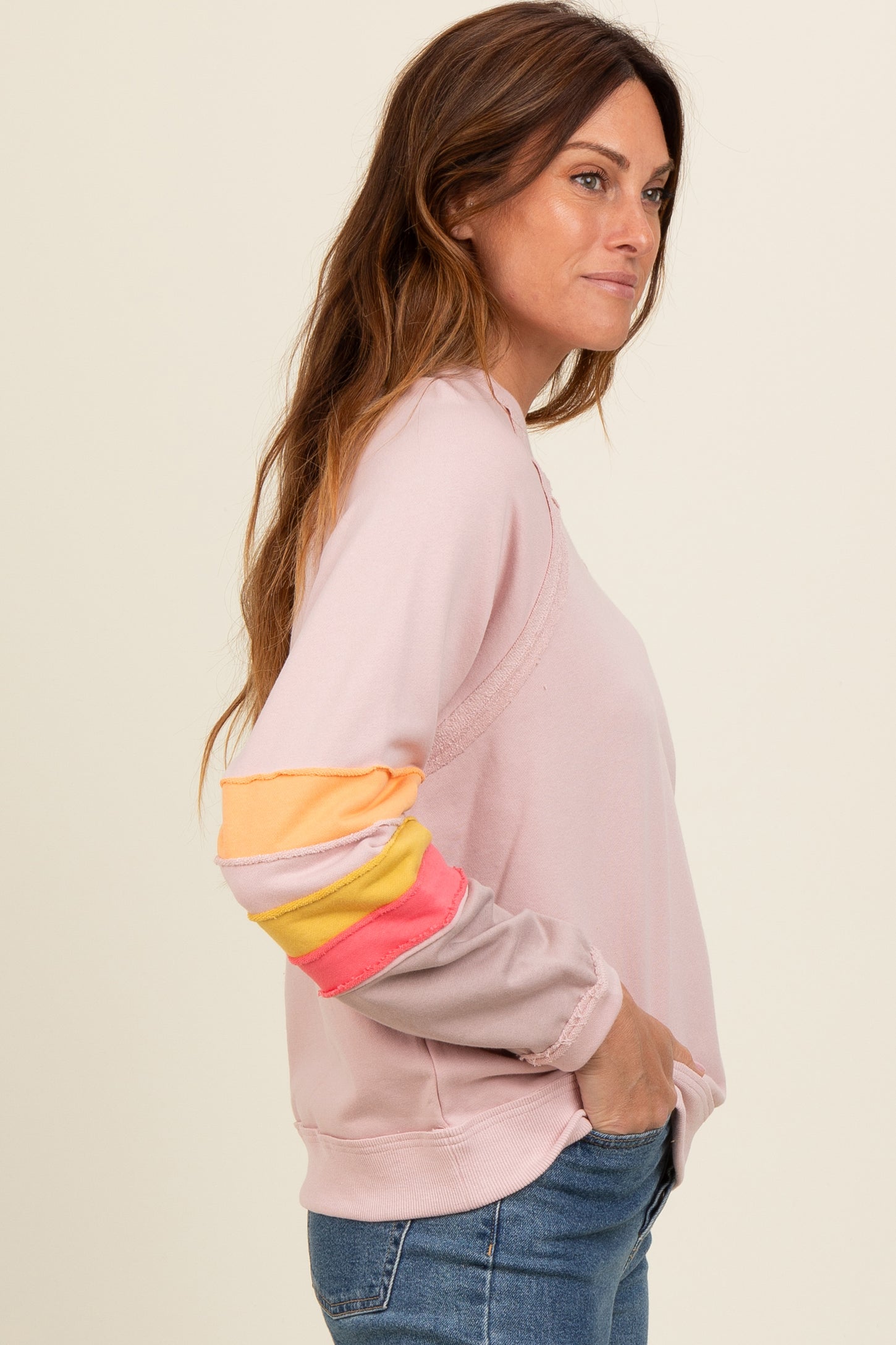 Light Pink Colorblock Sleeve Pullover