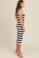 Navy Blue Mixed Striped Midi Dress