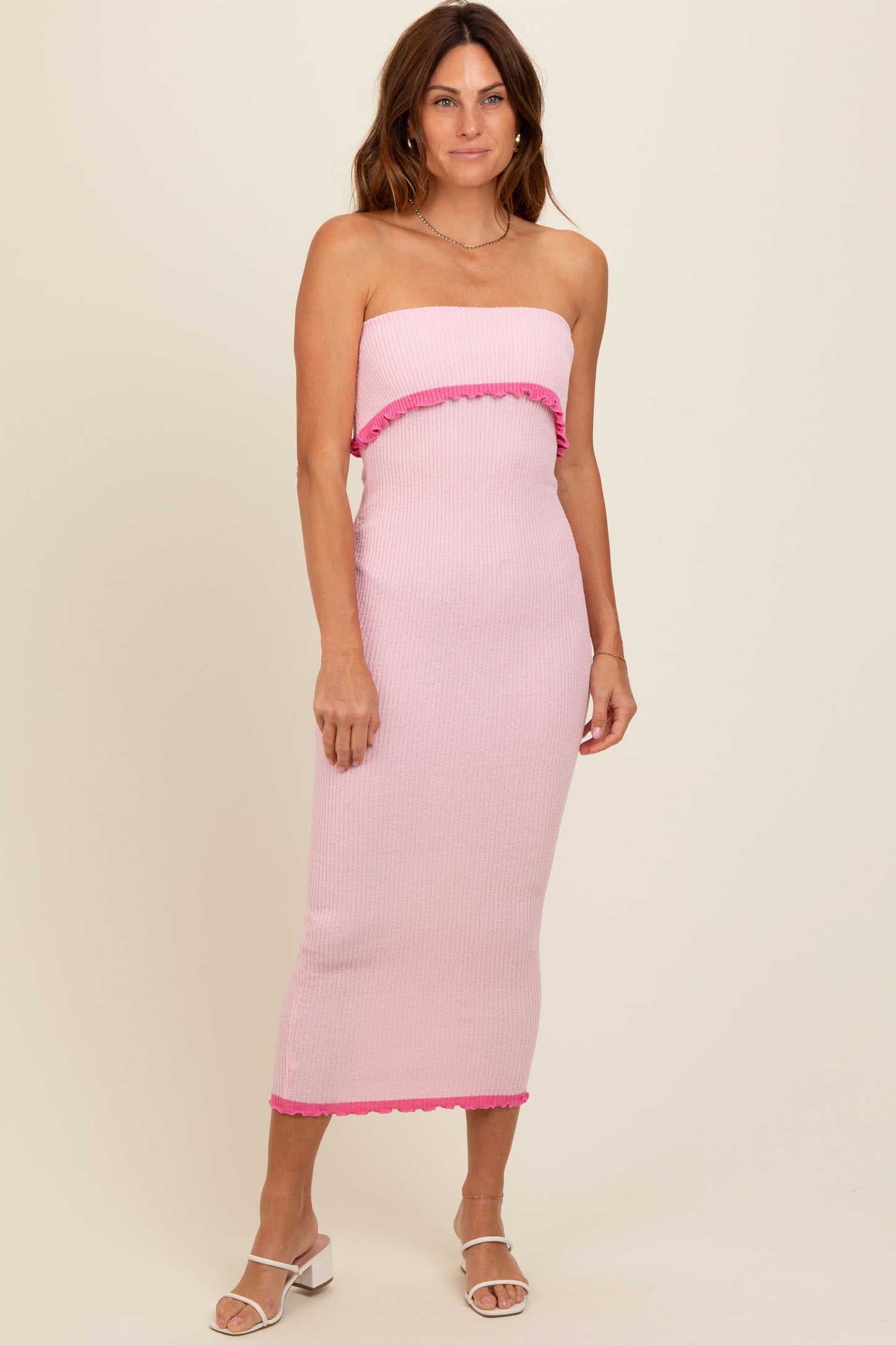 pink contrast dress Pink Contrast Trim Short Dress | Women's Clothing
