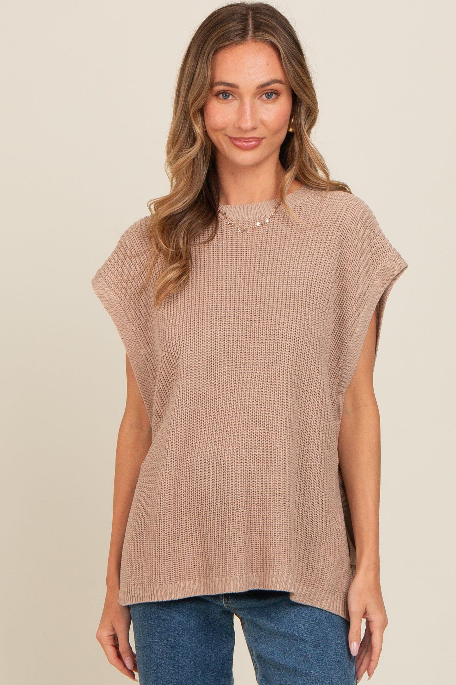 Mocha Chunky Knit Side Tie Sweater Top