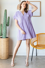 Lavender Texture Knit Pocket Pleat Mini Dress
