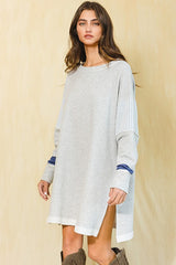 Grey Navy Color-Block French Terry Knit Tunic Dress