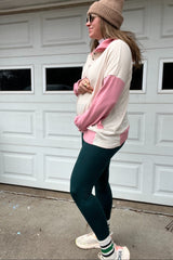 Beige Colorblock Relaxed Fit Maternity Hoodie