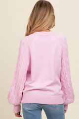 Lavender Contrast Cable Knit Sleeve Maternity Sweater