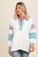Lavender Colorblock Stripe Polo Maternity Sweatshirt