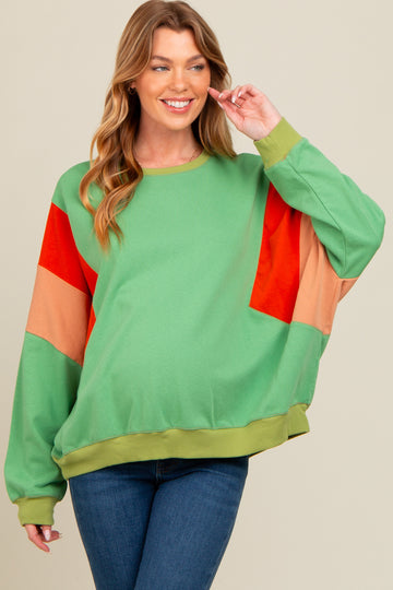 Green Colorblock Dolman Sleeve Maternity Sweatshirt