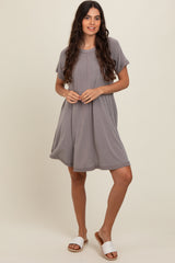 Mocha Solid T-shirt Mini Dress