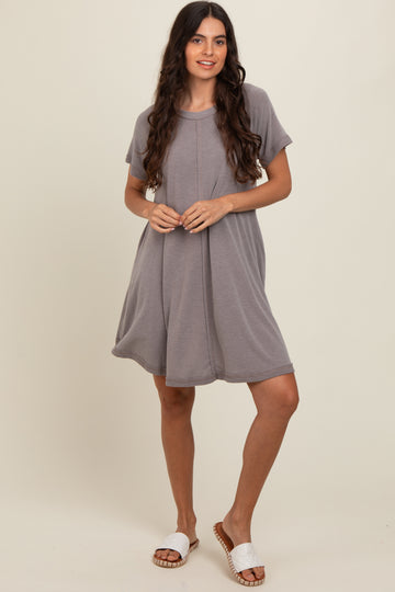 Mocha Solid T-shirt Mini Dress