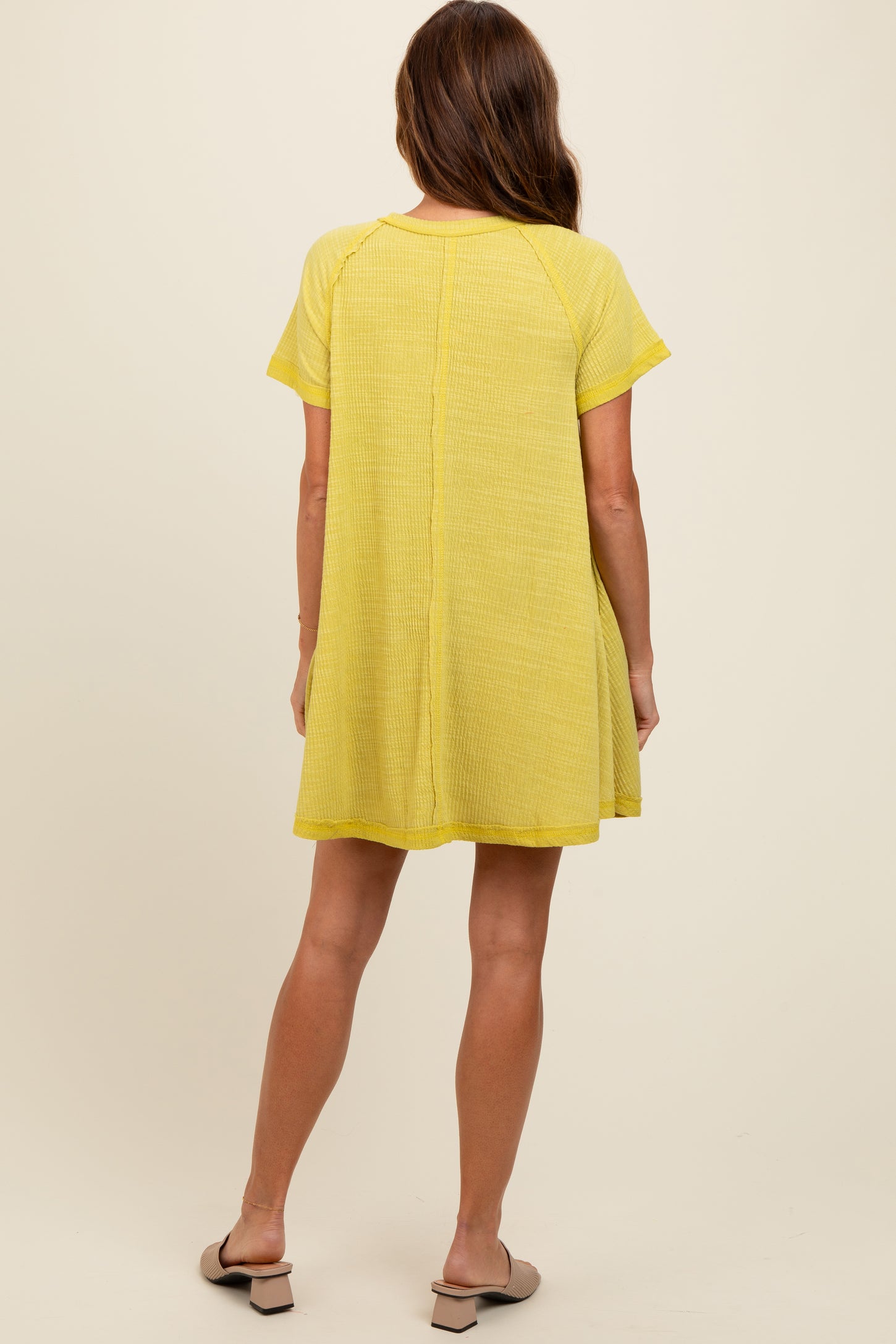 Yellow Heather Ribbed Cut Seam Dress