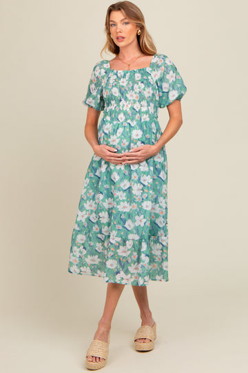 Jade Floral Smocked Maternity Midi Dress
