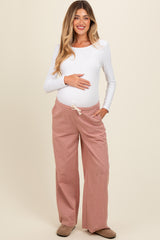 Pink Drawstring Checker Plaid Maternity Pants