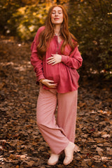 Pink Drawstring Checker Plaid Maternity Pants
