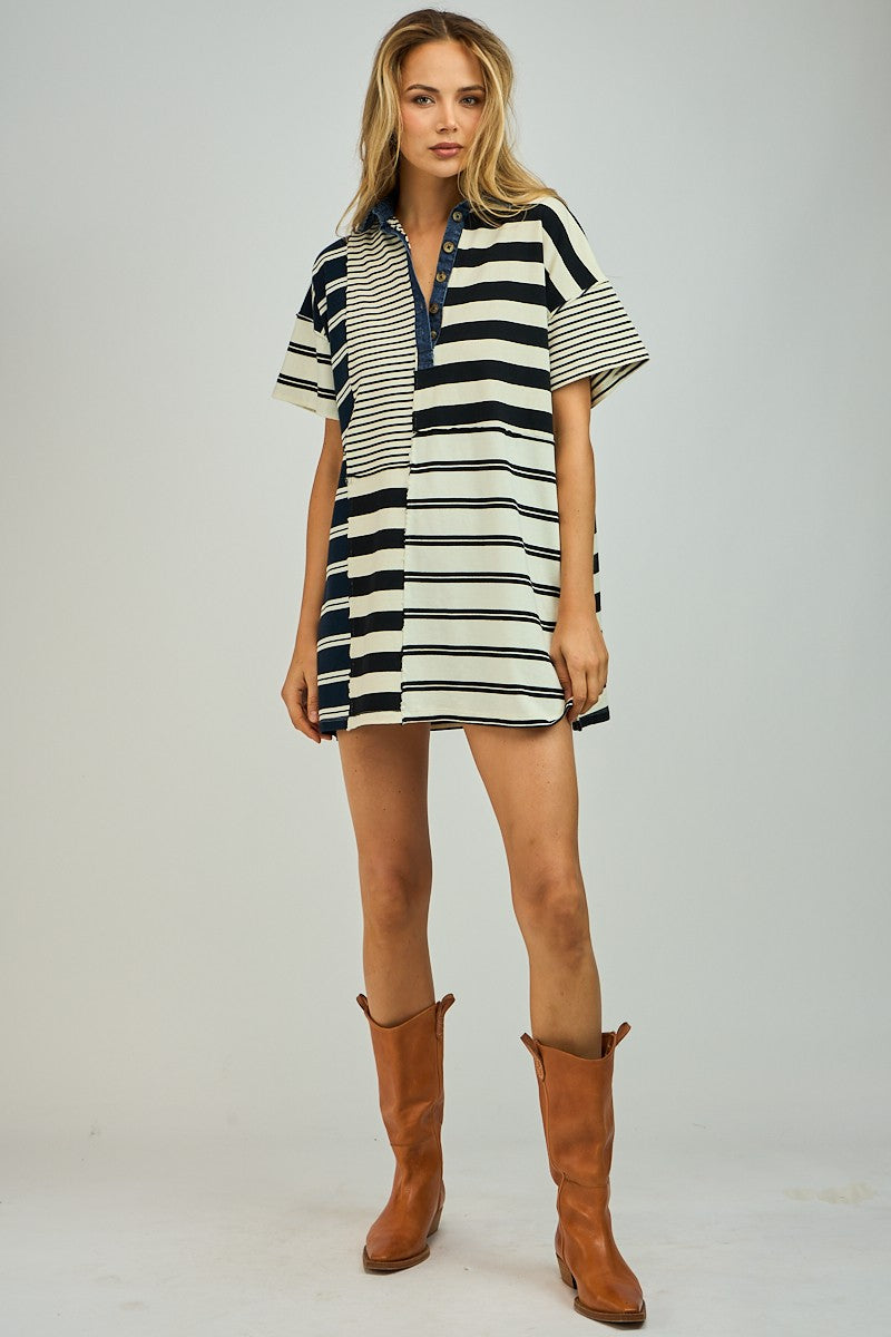 Multi Stripe Collar Mini Dress