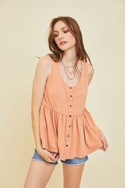 Apricot Tank Top With Button-Down Detail