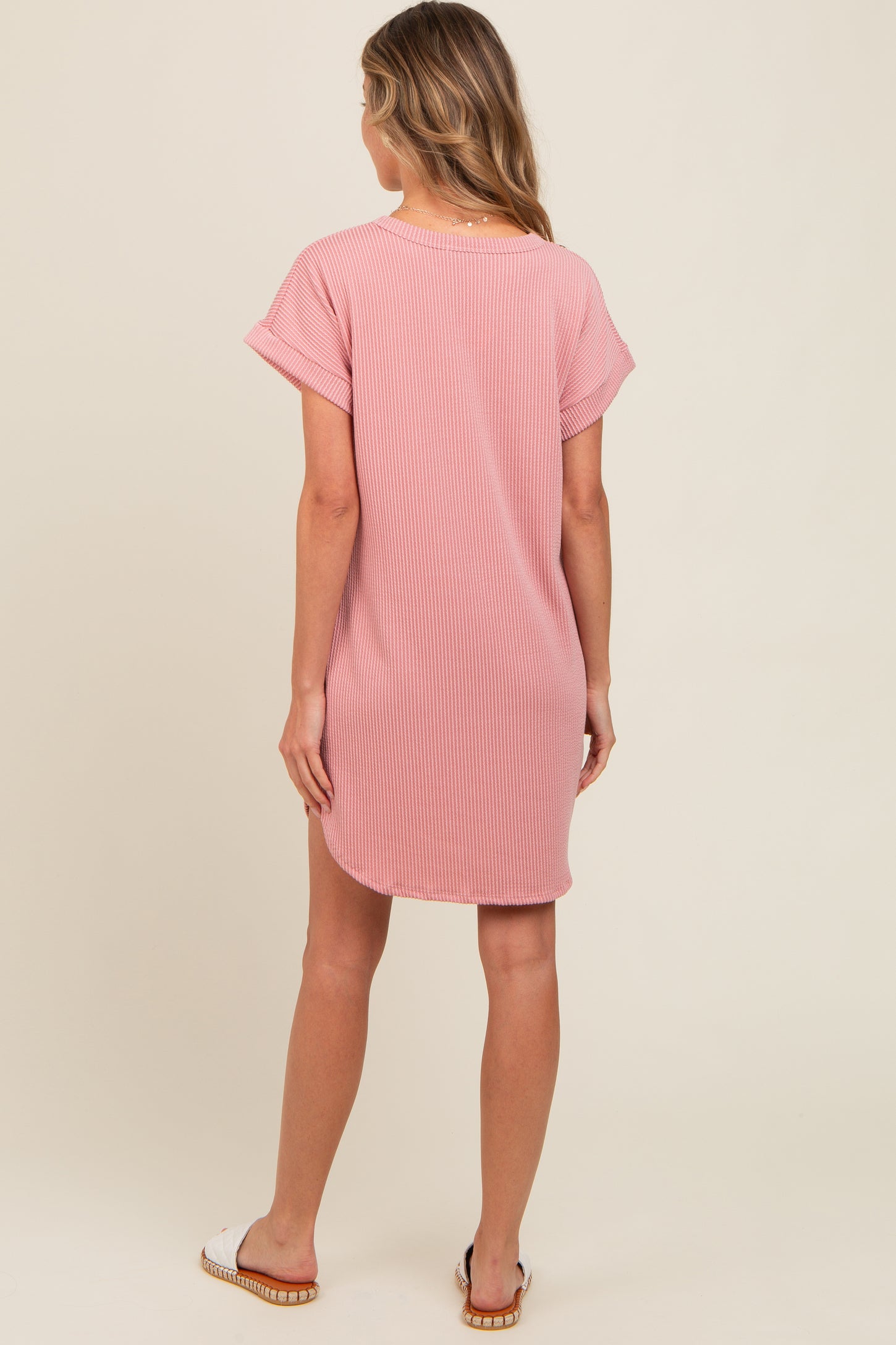 Mauve Ribbed Round Hem Dress