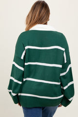 Hunter Green Striped Collared Maternity Plus Sweater