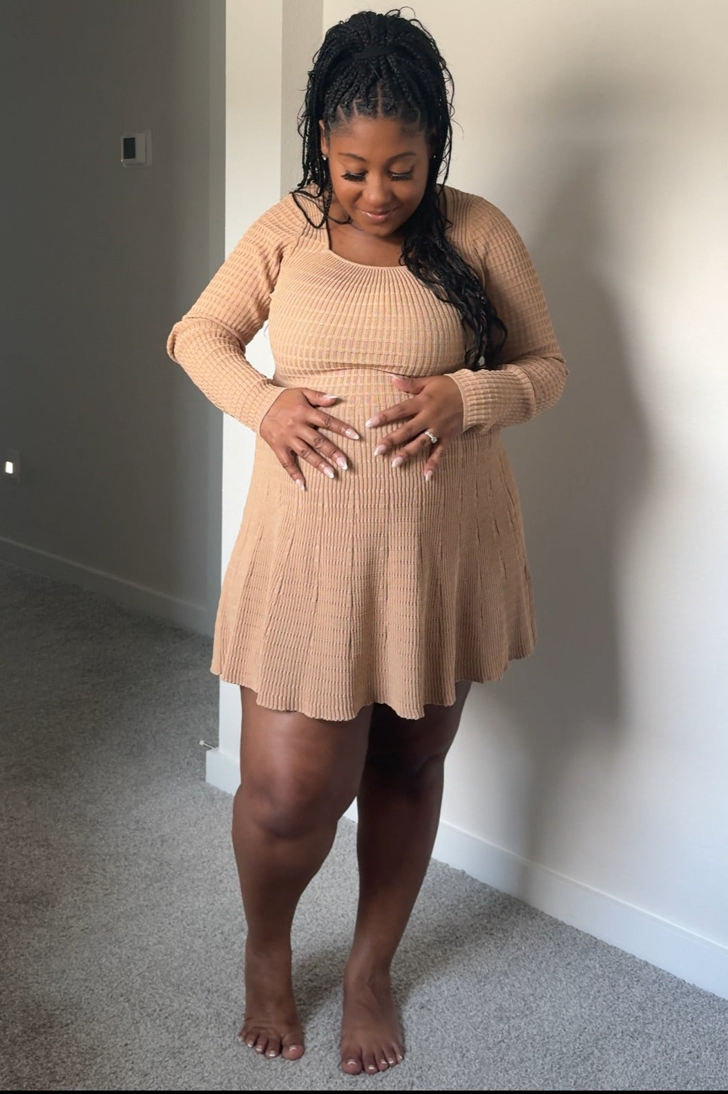 Taupe Square Neck Knit Maternity Dress