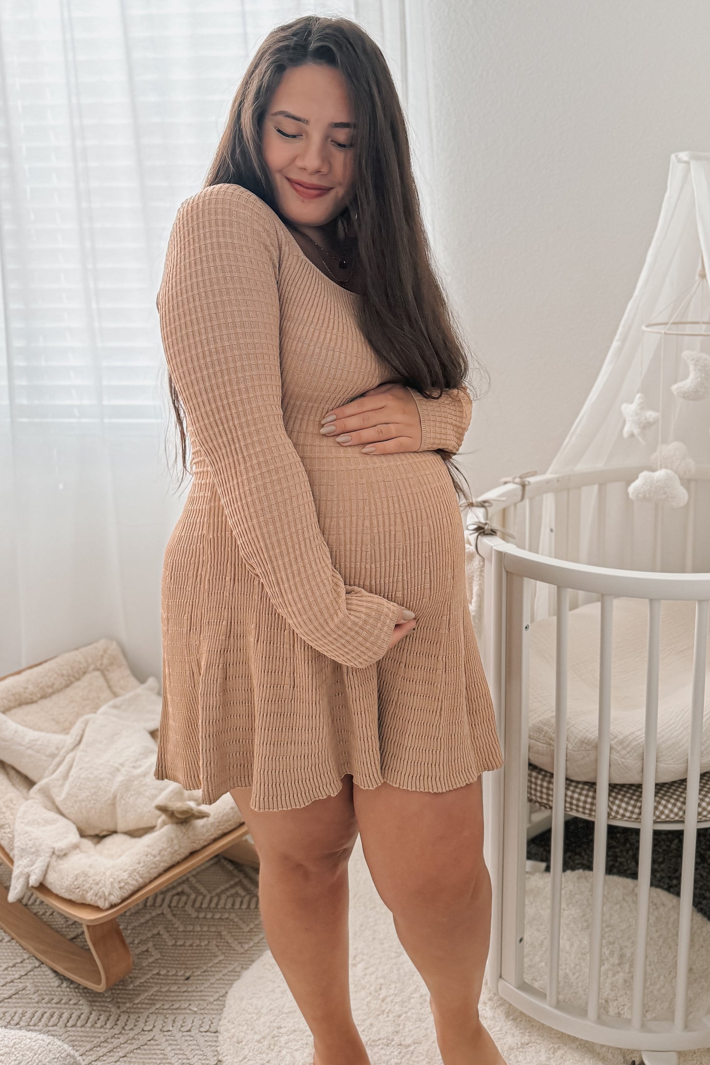 Taupe Square Neck Knit Maternity Dress