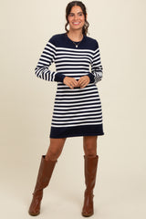 Navy Striped Long Sleeve Knit Maternity Mini Dress