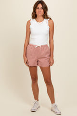 Pink Checker Plaid Drawstring Shorts