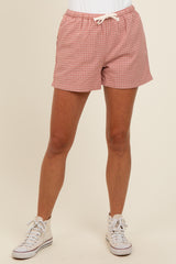 Pink Checker Plaid Drawstring Shorts