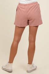 Pink Checker Plaid Drawstring Shorts