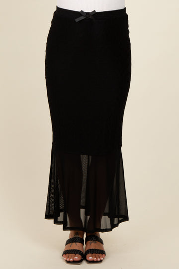 Black Lace Mesh Maternity Fitted Maxi Skirt