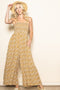 Yellow Printed Smocked Wide Leg Jumpsuit