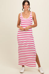 Fuchsia Striped Sleeveless Side Slit Maxi Dress