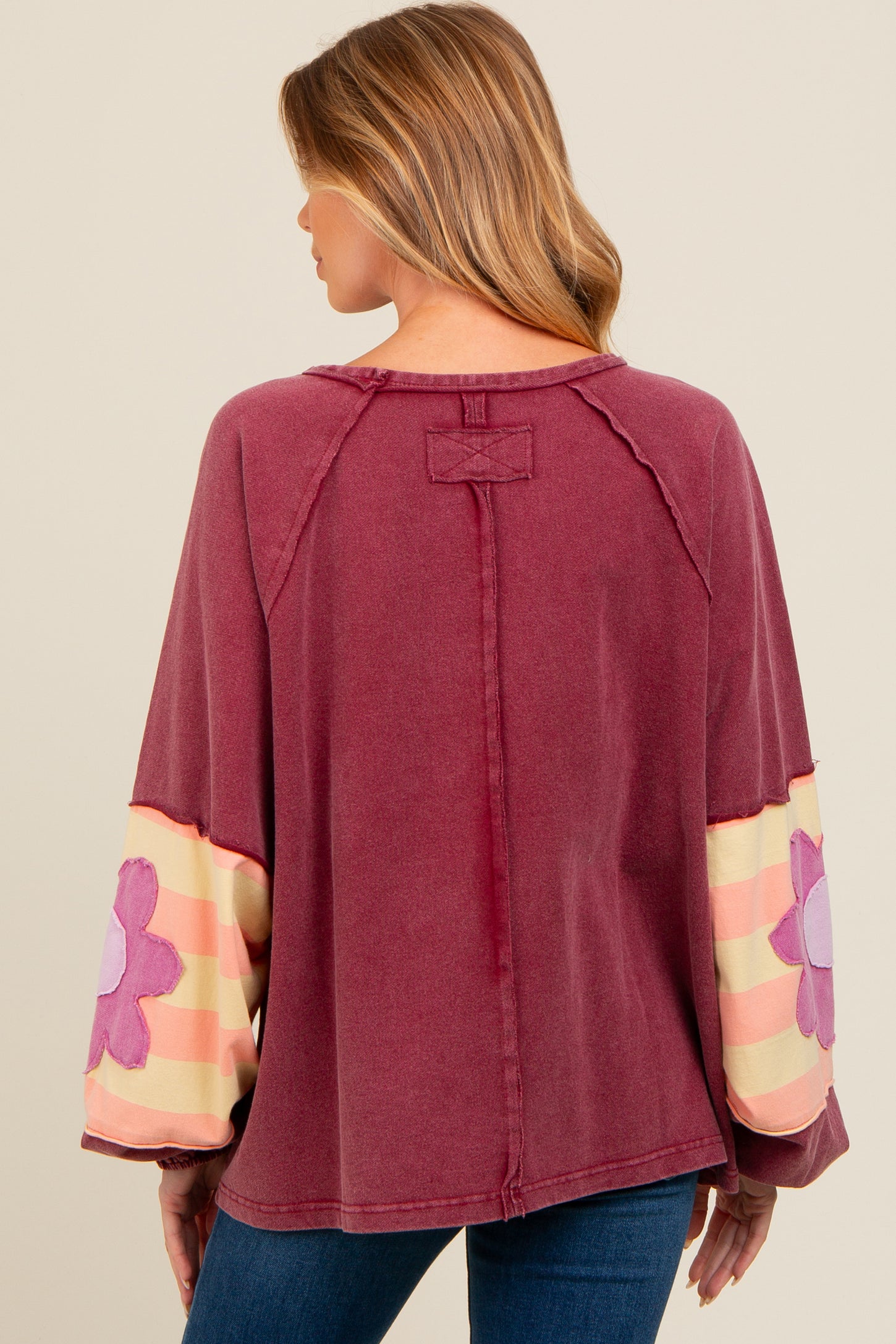 Burgundy Raw Edge Flower Patch Maternity Top