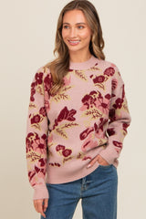 Mauve Floral Print Crew Neck Maternity Sweater