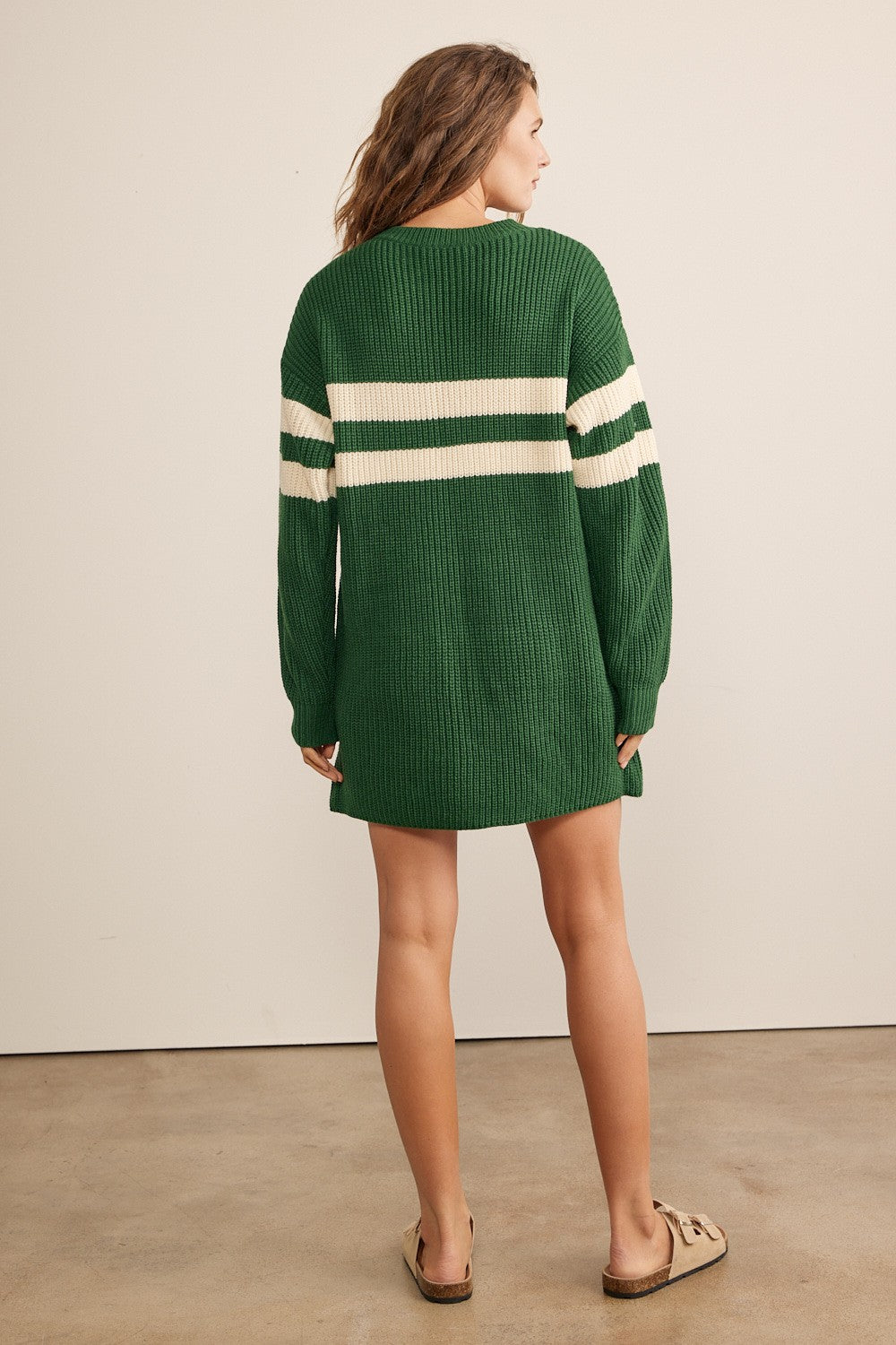 Forest Green Relaxed Fit Striped Mini Sweater Dress PinkBlush Forest Green Relaxed Fit Striped Mini Sweater Dress PinkBlush