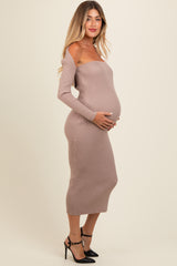 Taupe Knit Shrug Fitted Maternity Midi Dress