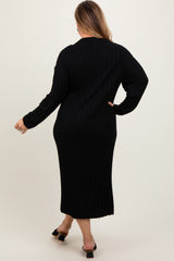 Black Ribbed Collared Maternity Plus Midi Sweater Dress