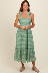 Light Olive Gingham Shoulder Tie Maternity Dress