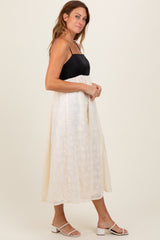Cream Colorblock Lace Maxi Dress