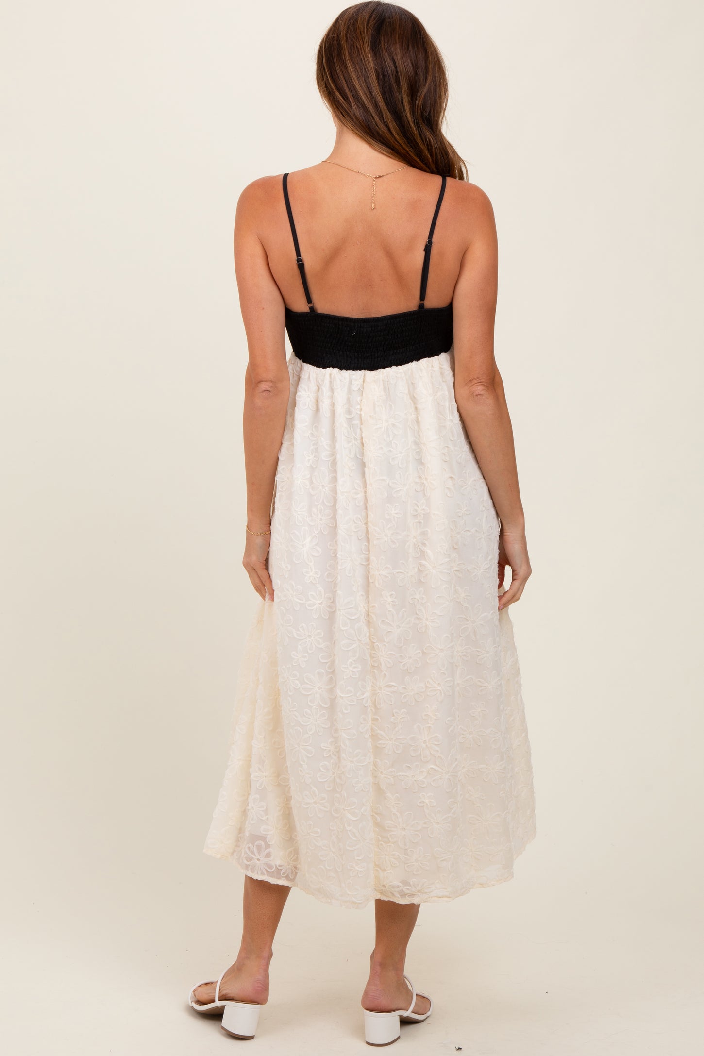 Cream Colorblock Lace Maxi Dress