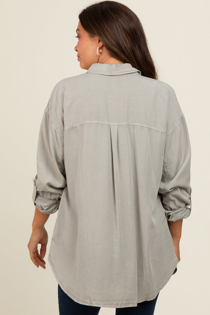 Light Grey Button Down Maternity Top