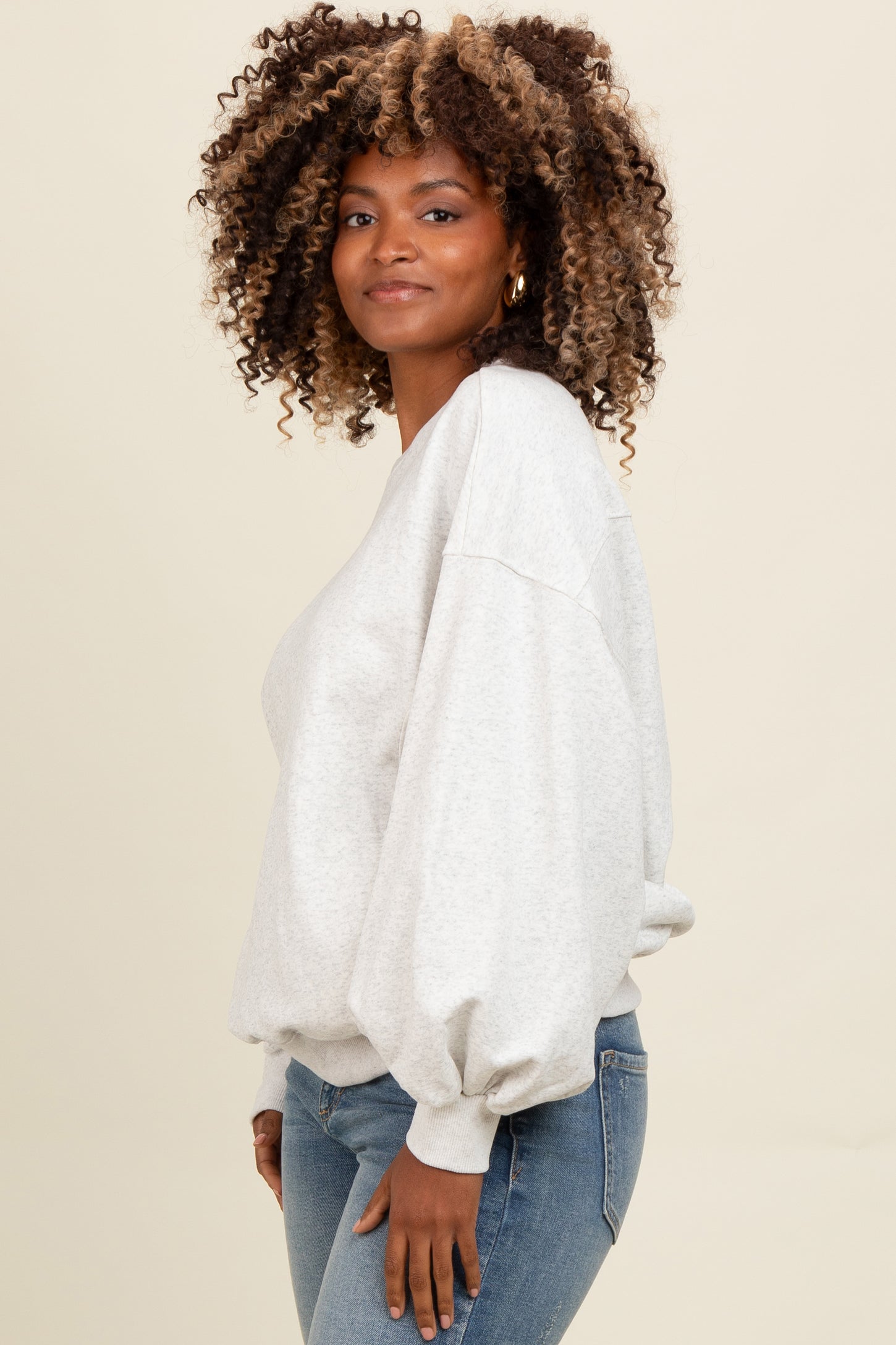 Ivory Oversized Balloon Sleeve Sweatshirt