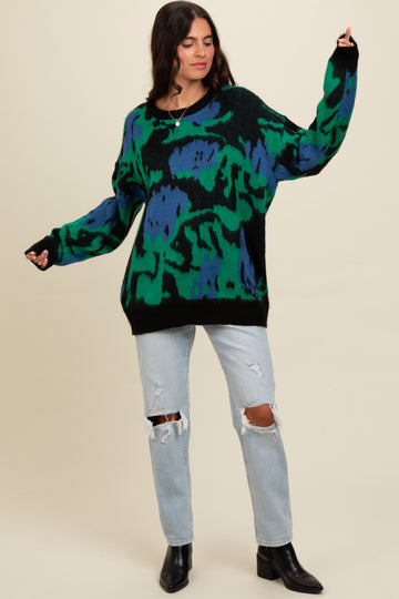 Green Abstract Fuzzy Knit Sweater