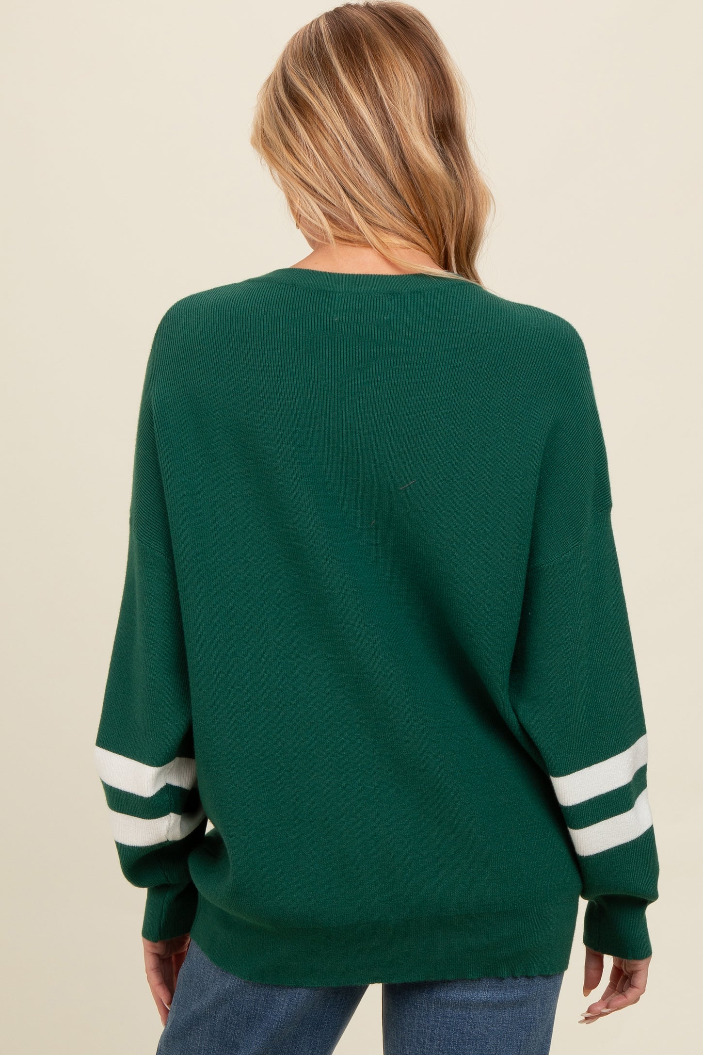 Forest Green Striped Sleeve Relaxed Fit Maternity Sweater