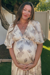 Cream Floral Deep V-Neck Maternity Maxi Dress