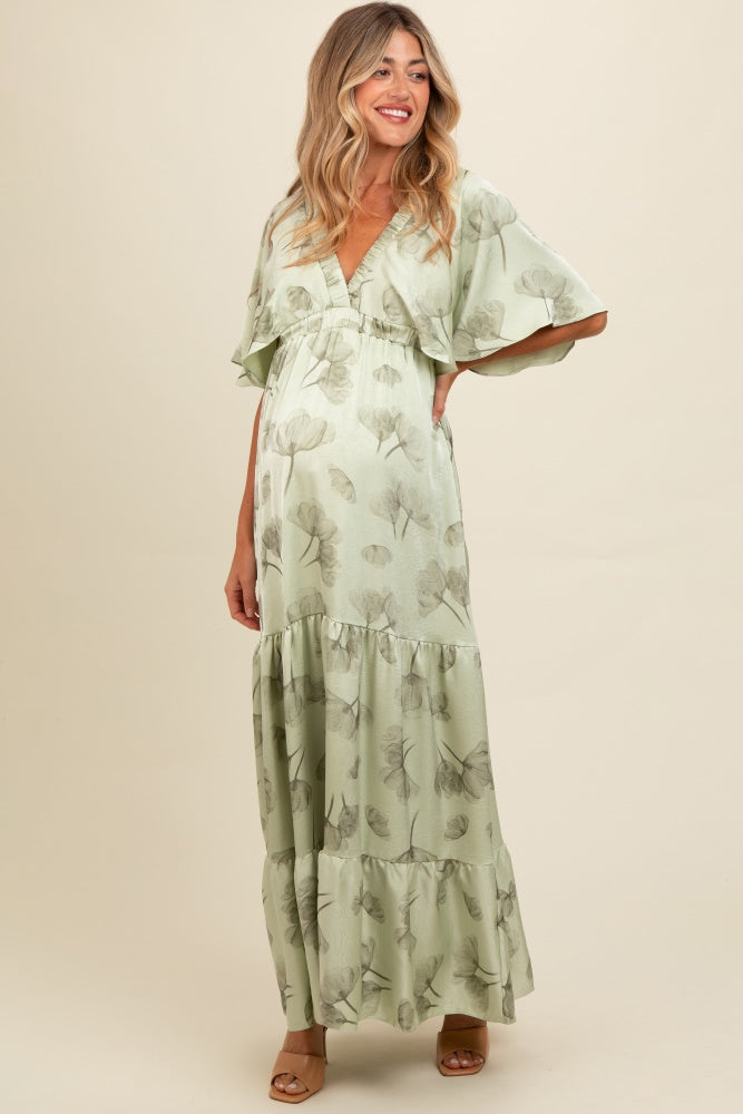 Light Olive Floral Deep V-Neck Maternity Maxi Dress – PinkBlush Light Olive Floral Deep V-Neck Maternity Maxi Dress – PinkBlush
